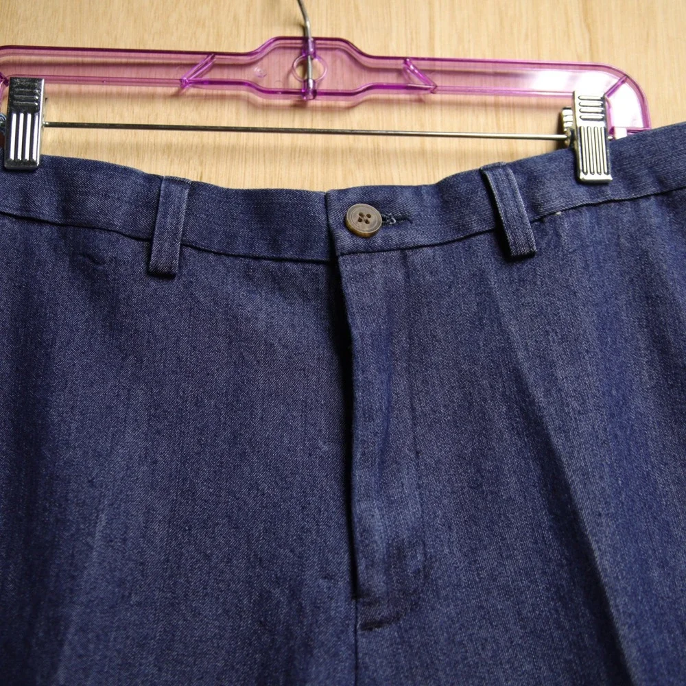 Mens Indigo Blue Denim Trousers Straight Leg Creased Casual Pants 35x29